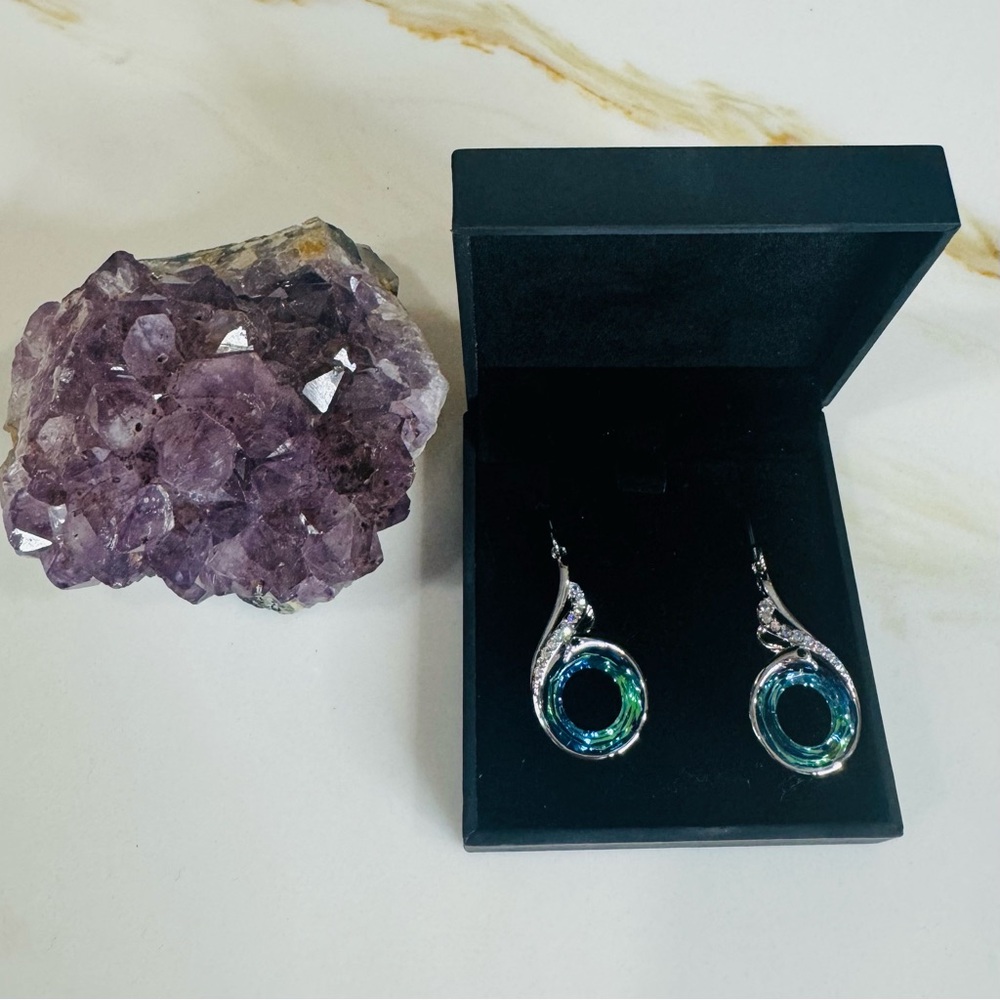 Blue-Green Crystal Teardrop Dangle Earrings